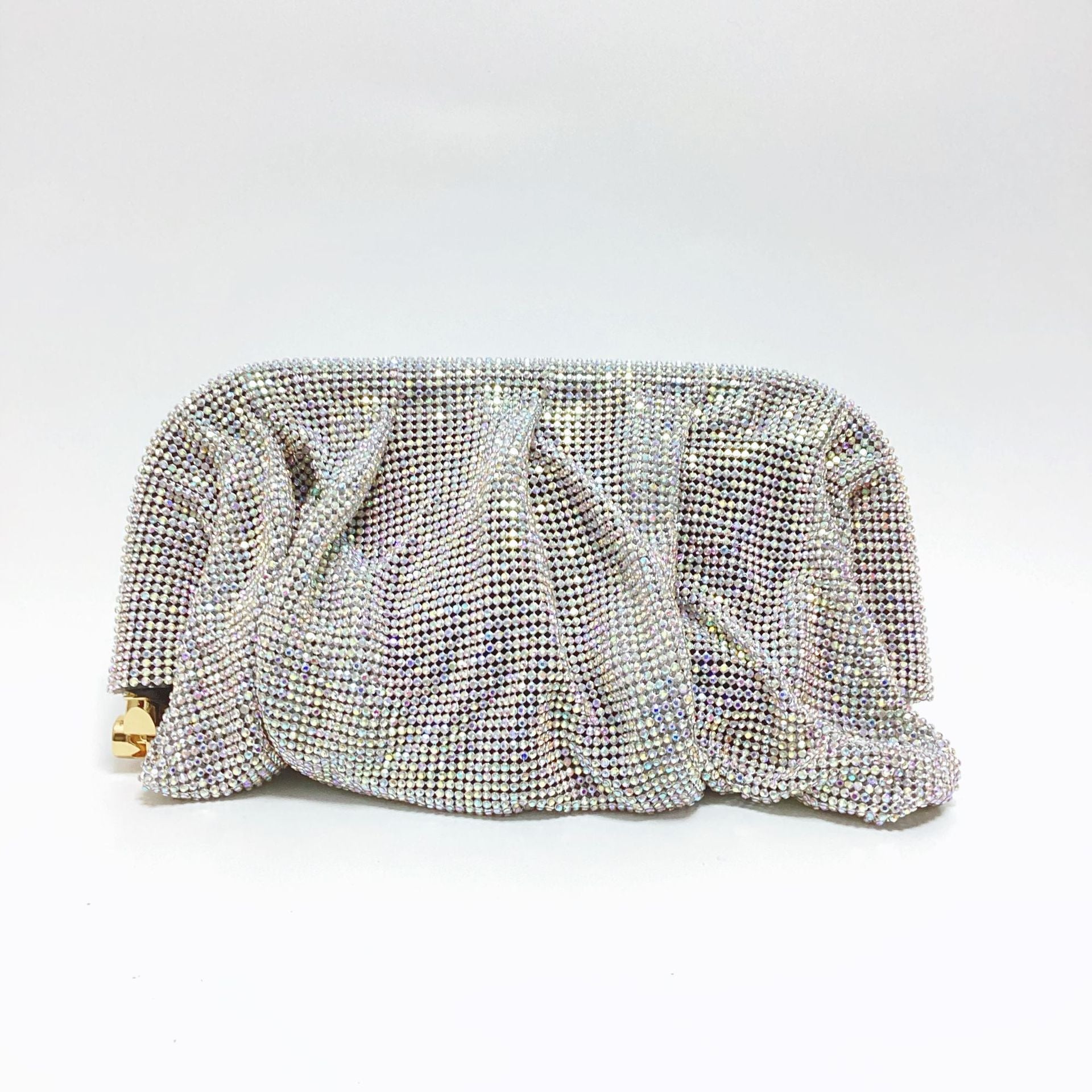 French style sparkling diamond cloud dumpling dinner party water diamond wrinkled chain clip crossbody handbag for women