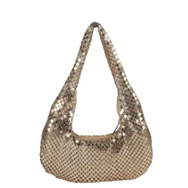 Women's Evening Bag Aluminum Sequin Armpit Bag with Zipper Lightweight Casual Handbag Party Sparkling Shoulder Mobile Phone Bag
