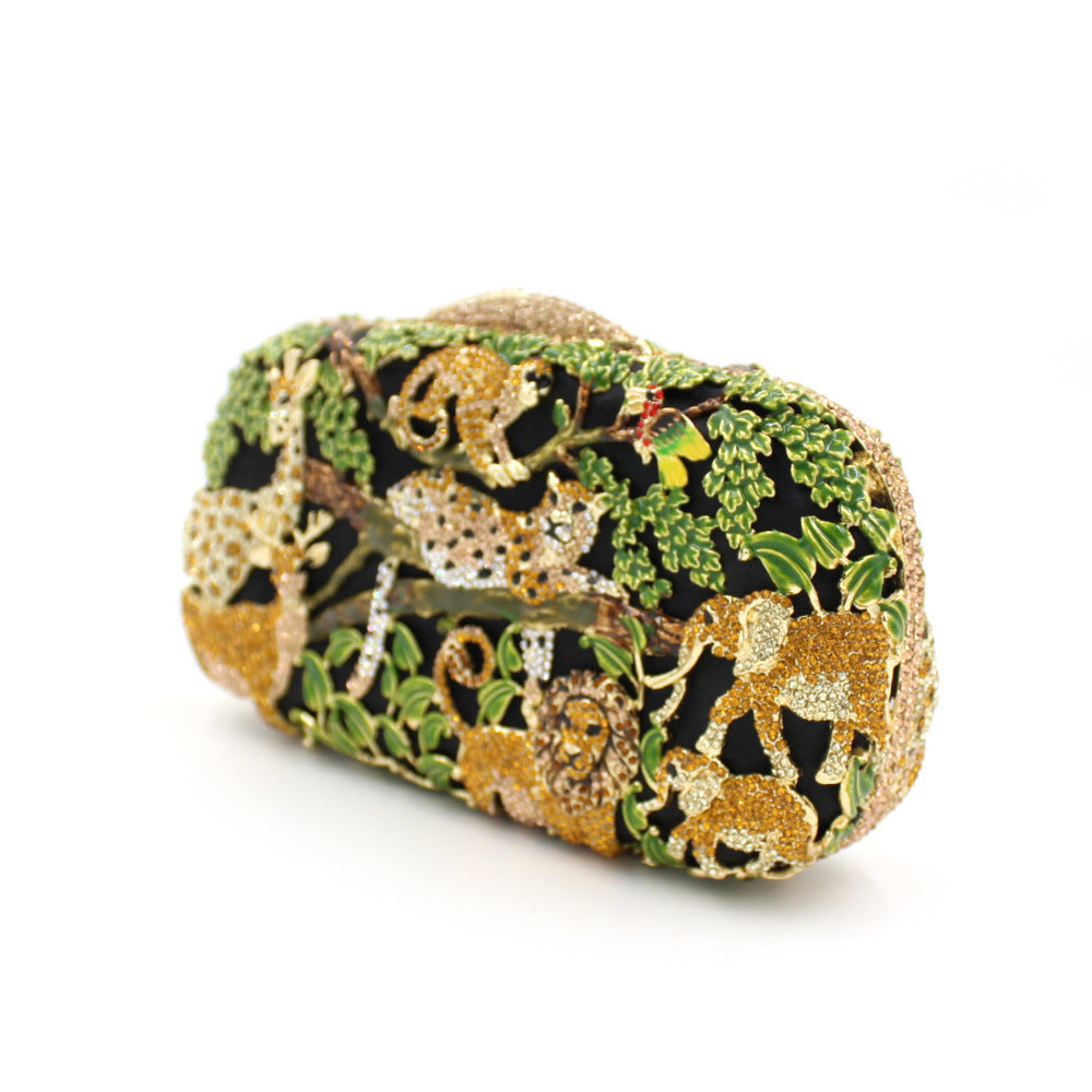 Animal Forest Package, Hollow Metal Crystal Banquet Package, Drip Oil Inlaid Diamond Handbag