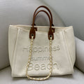 Canvas with genuine leather carrying chain pearl beach bag single shoulder tote women's bag