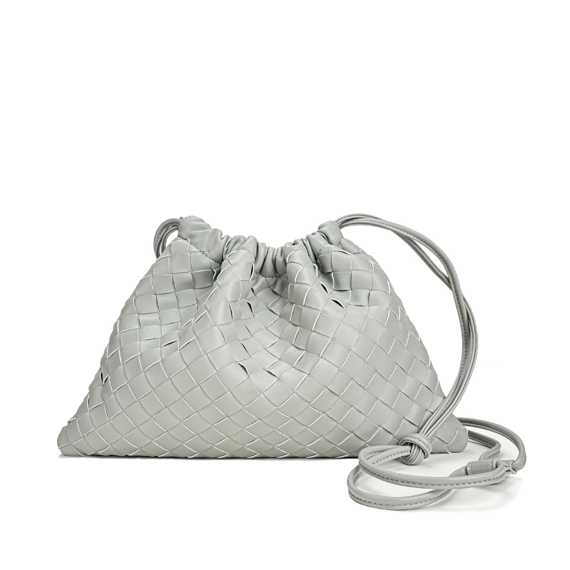 Elegant Fashion Genuine Leather Quilted Shoulder Crossbody Magnetic Snap Drawstring Closure Woven Clutch Bag