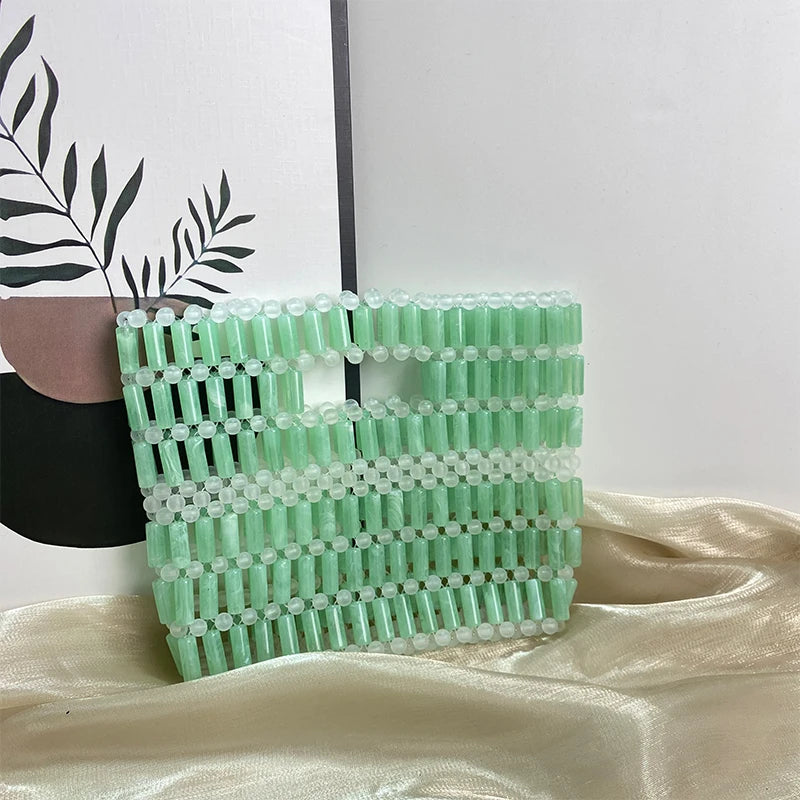 Summer Small Fresh Women's Bag Customized Crystal Bags New Fashion INS Handmade Acrylic Beaded Transparent Panel Green Handbag