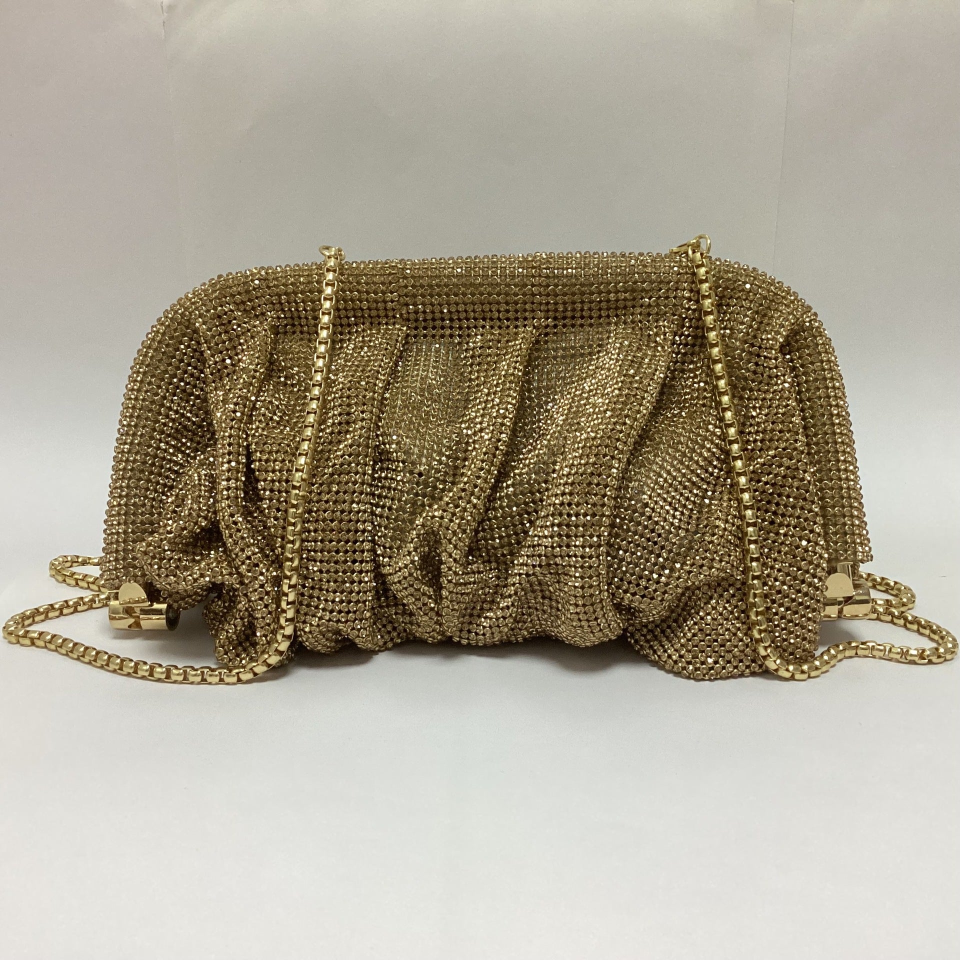 French style sparkling diamond cloud dumpling dinner party water diamond wrinkled chain clip crossbody handbag for women