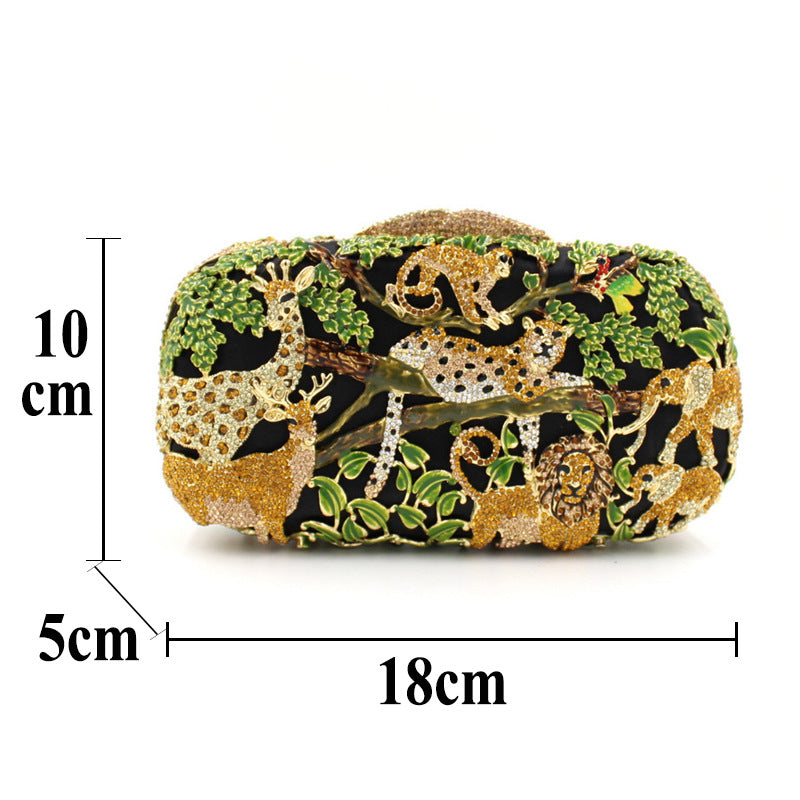 Animal Forest Package, Hollow Metal Crystal Banquet Package, Drip Oil Inlaid Diamond Handbag