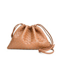 Elegant Fashion Genuine Leather Quilted Shoulder Crossbody Magnetic Snap Drawstring Closure Woven Clutch Bag