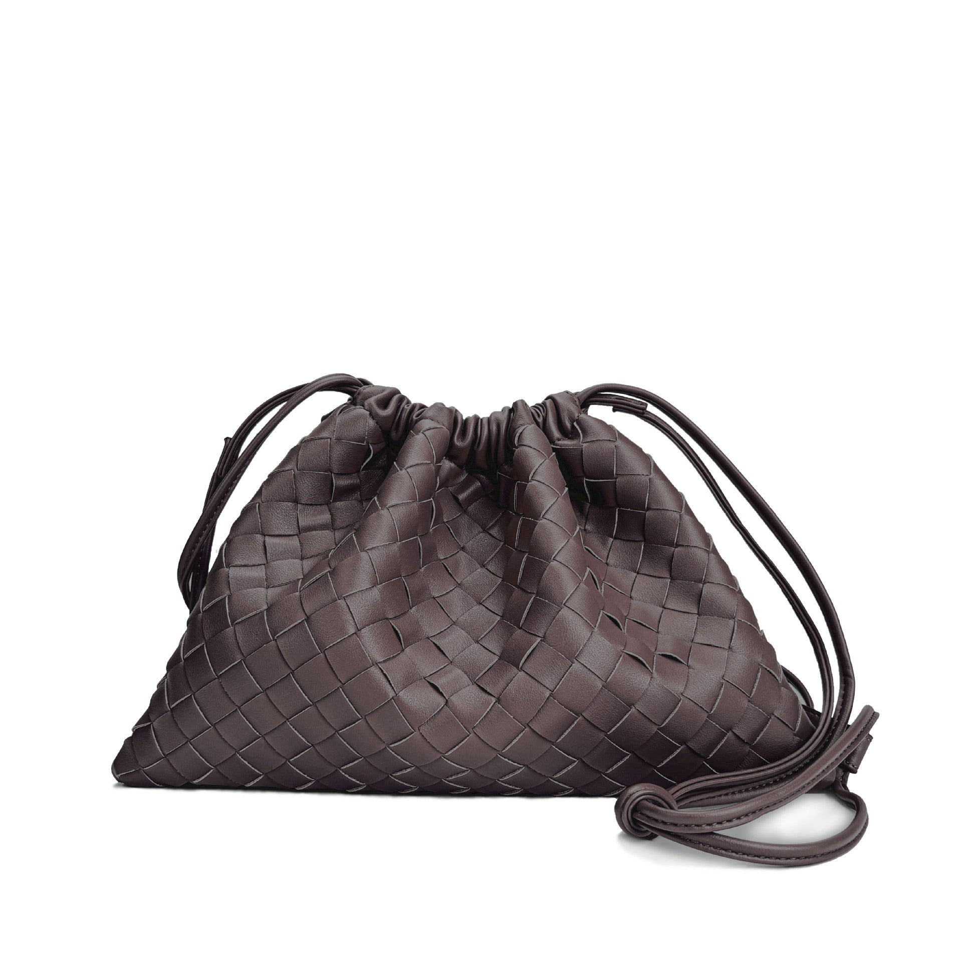 Elegant Fashion Genuine Leather Quilted Shoulder Crossbody Magnetic Snap Drawstring Closure Woven Clutch Bag