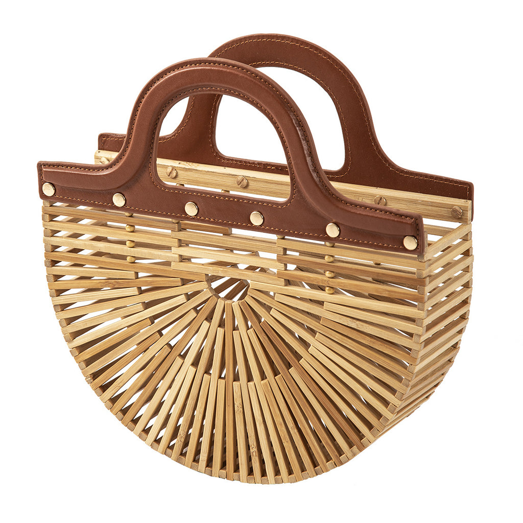Handheld women's bag, bamboo woven grass woven bag, hollow woven bag, bamboo beach bag, bamboo bag