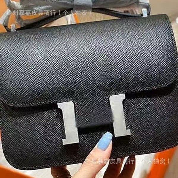Cross-Border Exclusive H Brand Kangkang Bag Genuine Leather Flight Attendant Bag with Logo Single Shoulder Crossbody Small Square Bag Cowhide Bag