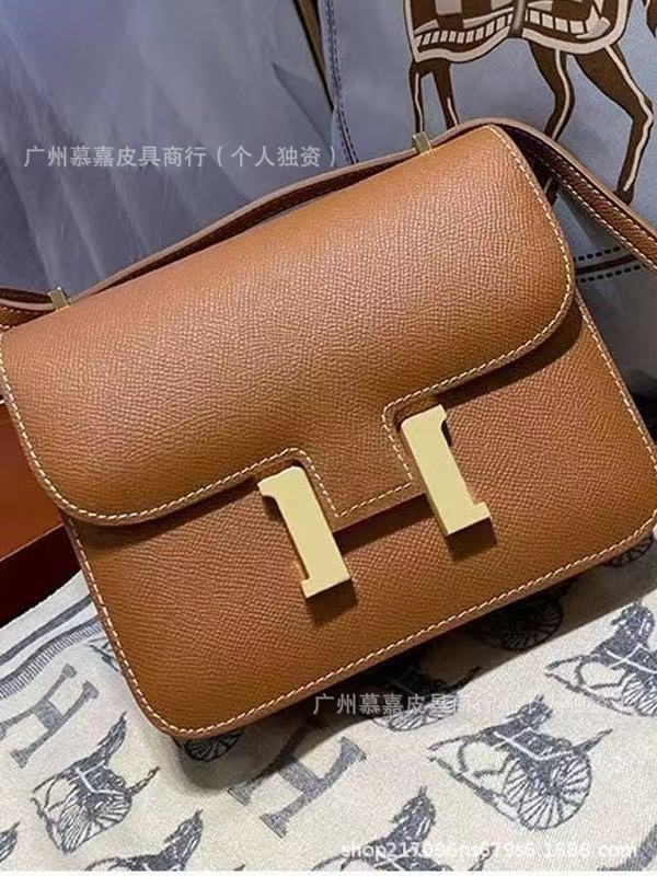 Cross-Border Exclusive H Brand Kangkang Bag Genuine Leather Flight Attendant Bag with Logo Single Shoulder Crossbody Small Square Bag Cowhide Bag