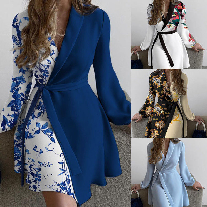 Elegant One-piece Color-matching Lace-up dress