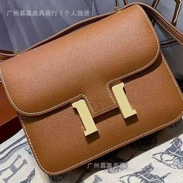 Cross-Border Exclusive H Brand Kangkang Bag Genuine Leather Flight Attendant Bag with Logo Single Shoulder Crossbody Small Square Bag Cowhide Bag